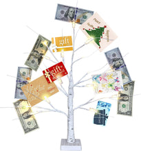 Load image into Gallery viewer, Phitric Money Tree Gift Holder, 24" 2FT Birch Tree with LED Lights, Battery Powered Timer Display Trees Stands with 12 Clear Clips Card, for Christmas, Birthday, Wedding, Photo, Graduation (White)