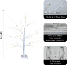 Load image into Gallery viewer, Phitric Money Tree Gift Holder, 24" 2FT Birch Tree with LED Lights, Battery Powered Timer Display Trees Stands with 12 Clear Clips Card, for Christmas, Birthday, Wedding, Photo, Graduation (White)