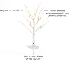 Load image into Gallery viewer, Yeahome 2FT/24” Birch Tree Light with 24LT Warm White LEDs Battery Powered Timer for Christmas Decorations Indoor, Money Trees for Xmas Winter Wedding Desk Table Mantel Home Decor