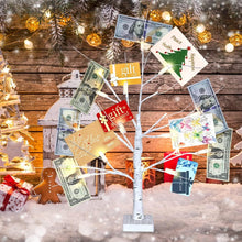 Load image into Gallery viewer, Phitric Money Tree Gift Holder, 24" 2FT Birch Tree with LED Lights, Battery Powered Timer Display Trees Stands with 12 Clear Clips Card, for Christmas, Birthday, Wedding, Photo, Graduation (White)