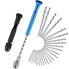 Load image into Gallery viewer, Yeahome 27 Pieces Pin Vise Hand Drills Bits Set Include Pin Vise and Semi-automatic Spiral Hand Drill Rotary Tool with 25 Pieces 0.5-3 mm Micro Twist Drill Bits for Resin Polymer Clay Craft DIY Jewelry Electr