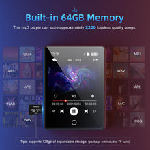 Load image into Gallery viewer, Phitric 64GB Mp3 Player with Bluetooth 5.3, 2.8" Full Touch Screen Music Player, Portable Digital Lossless Media Player with FM Radio Speaker for Kids, Up to 128GB, Protective Case Headphones Included