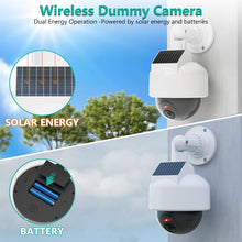 Load image into Gallery viewer, Phitric Solar Fake Security Camera, Wireless Dummy Dome Camera Simulated Surveillance Cameras for Home Garden& Business Outdoor/Indoor with Flashing Red LED(DOW-SOL),White