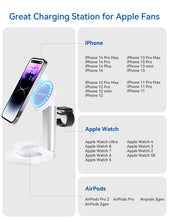 Load image into Gallery viewer, Phitric ELEGRP Wireless Apple Charging Station, 3 in 1 Magsafe Charger Stand for iPhone 15, 14, 13, 12 Pro Max/Pro/Mini/Plus, Apple Watch Ultra 8/7/SE/6/5/4/3/2/1, and AirPods 2/3/Pro (White)