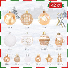 Load image into Gallery viewer, DECORKEY Christmas Ball Ornaments, 42 Pcs Shatterproof Plastic Christmas Balls for Xmas Tree Ornaments, Holiday Wreath Decor (Gold & White)