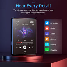 Load image into Gallery viewer, Phitric 64GB Mp3 Player with Bluetooth 5.3, 2.8" Full Touch Screen Music Player, Portable Digital Lossless Media Player with FM Radio Speaker for Kids, Up to 128GB, Protective Case Headphones Included