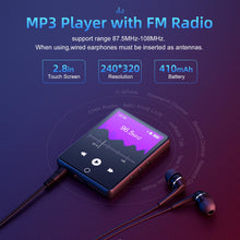 Load image into Gallery viewer, Phitric 64GB Mp3 Player with Bluetooth 5.3, 2.8" Full Touch Screen Music Player, Portable Digital Lossless Media Player with FM Radio Speaker for Kids, Up to 128GB, Protective Case Headphones Included