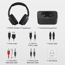 Load image into Gallery viewer, Phitric Wireless headphones for tv watching,TV headphones wireless with Bluetooth 5.2 Transmitter Charging Dock,Optical,Coaxial,AUX,RCA,Plug n Play,50Hr Playtime,No Delay,165ft Long Range