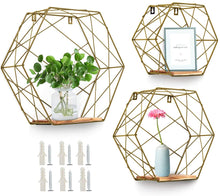 Load image into Gallery viewer, ESTTOP Wall Mounted Hexagonal Floating Shelves Farmhouse Storage Shelves for Wall,Bedroom, Living Room, Bathroom, Kitchen and Office Screws Anchors Included Set of 3