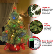 Load image into Gallery viewer, DECSPAS Pre-lit Artificial Mini Christmas Tree | Includes Multi-Color LED Lights and Cloth Bag Base | Majestic Fir - 2 ft