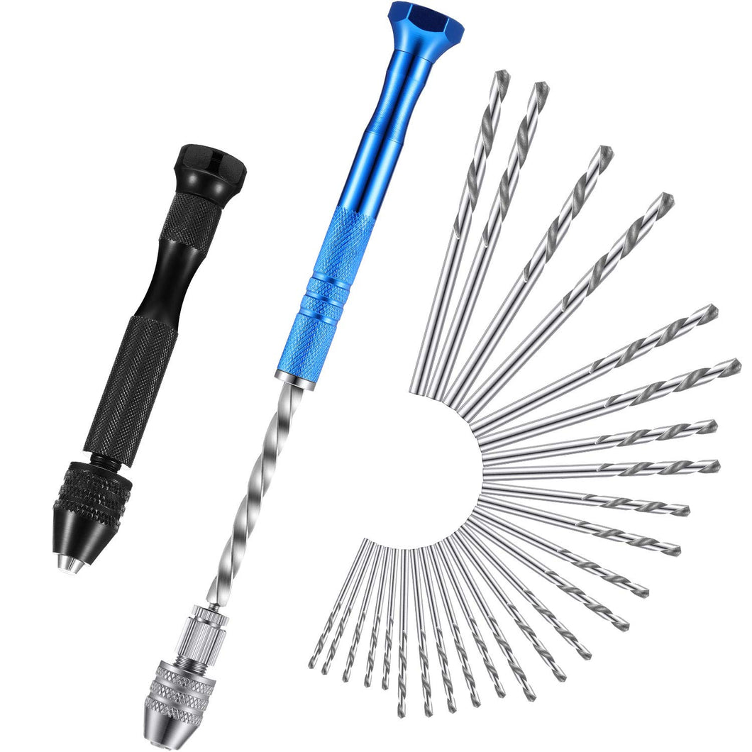 Yeahome 27 Pieces Pin Vise Hand Drills Bits Set Include Pin Vise and Semi-automatic Spiral Hand Drill Rotary Tool with 25 Pieces 0.5-3 mm Micro Twist Drill Bits for Resin Polymer Clay Craft DIY Jewelry Electr