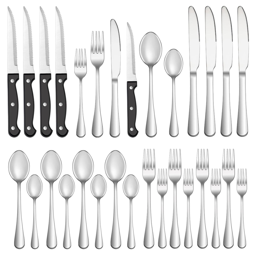 Yeahome 24 Pcs Silverware Set with Steak Knives Service for 4,Stainless Steel Flatware Set,Mirror Polished Cutlery Utensil Set,Home Kitchen Eating Tableware Set,Include Fork Knife Spoon Set,Dishwasher Safe