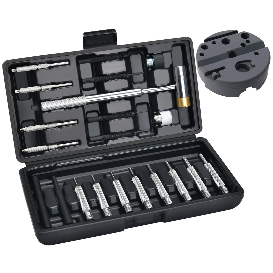 Yeahome Punch Set, Roll Pin Punch Set, Punch Tool, Pin Punches with Replaceable Face Hammer, Made of Hollow, Steel, and Plastic Punch, Ideal for Repairing Pistols with Bench Block