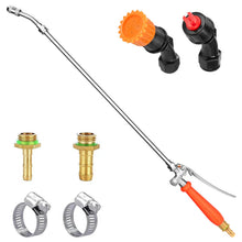 Load image into Gallery viewer, Yeahome All Metal Sprayer Wand with 3 Types of Nozzles, Fan Nozzle Replacement Sprayer Wand, Stainless Steel Sprayer Wand with 1/4" &amp; 3/8" Brass Barb and 2 Hose Clamps (3 Nozzles 29 Inches Sprayer Wand)
