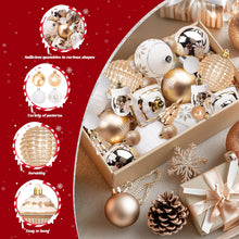 Load image into Gallery viewer, DECORKEY Christmas Ball Ornaments, 42 Pcs Shatterproof Plastic Christmas Balls for Xmas Tree Ornaments, Holiday Wreath Decor (Gold &amp; White)

