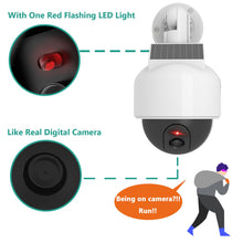 Load image into Gallery viewer, Phitric Solar Fake Security Camera, Wireless Dummy Dome Camera Simulated Surveillance Cameras for Home Garden&amp; Business Outdoor/Indoor with Flashing Red LED(DOW-SOL),White
