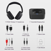 Load image into Gallery viewer, Phitric Wireless headphones for tv watching,TV headphones wireless with Bluetooth 5.2 Transmitter Charging Dock,Optical,Coaxial,AUX,RCA,Plug n Play,50Hr Playtime,No Delay,165ft Long Range
