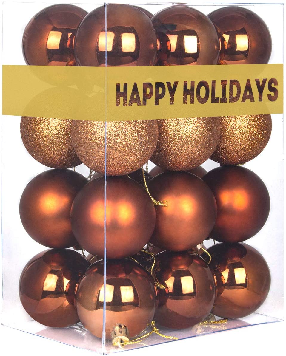 DECSPAS 24Pcs Christmas Balls Ornaments for Xmas Tree - Shatterproof Christmas Tree Decorations Perfect Hanging Ball Bronze 1.6