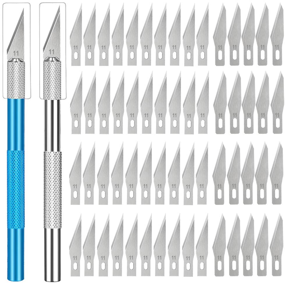 DEWBIN 62PCS Precision Craft Knife Set Hobby Knife Set 2 Hobby Knife Handles and 60 Carving Craft Knife Blades with Storage Case, for Art, Cutting, Scrapbook