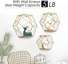 Load image into Gallery viewer, ESTTOP Wall Mounted Hexagonal Floating Shelves Farmhouse Storage Shelves for Wall,Bedroom, Living Room, Bathroom, Kitchen and Office Screws Anchors Included Set of 3
